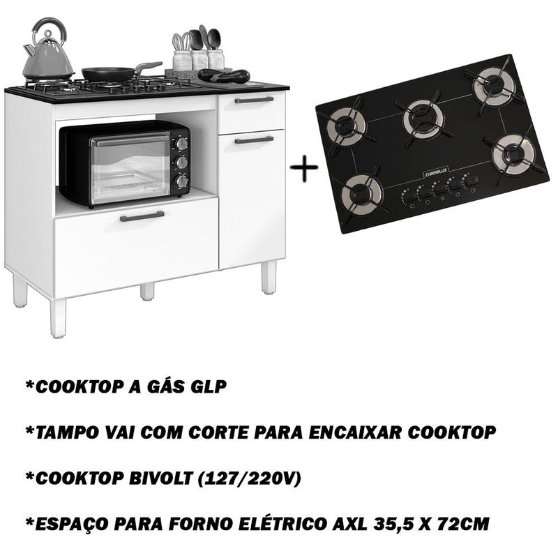 Kit Balcão Cooktop 2 Porta 1 Gav. Natura/off White C/fogão Cooktop